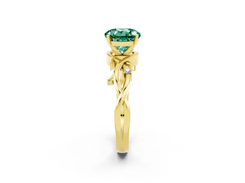 Yellow gold Round Cut Green Sapphire Solitaire Ring with Twisted Band and Prong Setting_2