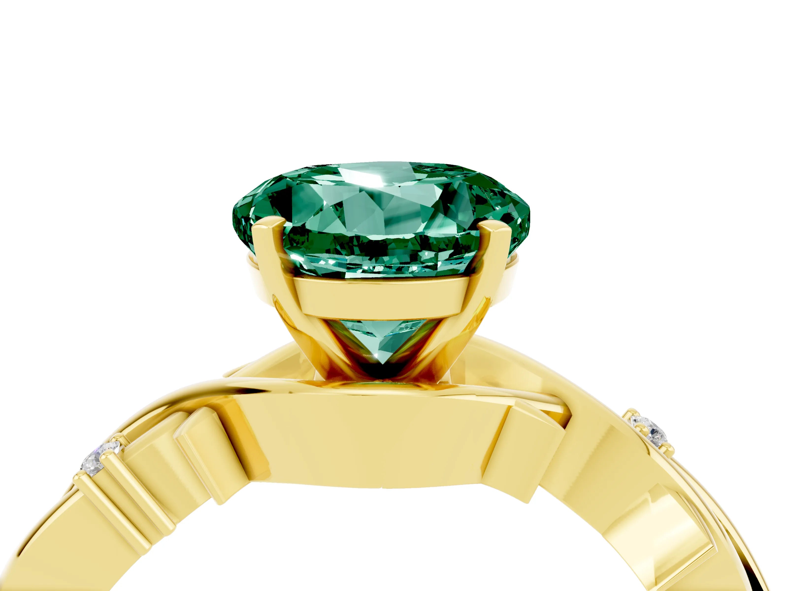 Yellow gold Round Cut Green Sapphire Solitaire Ring with Twisted Band and Prong Setting_4