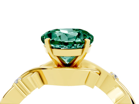 Yellow gold Round Cut Green Sapphire Solitaire Ring with Twisted Band and Prong Setting_4