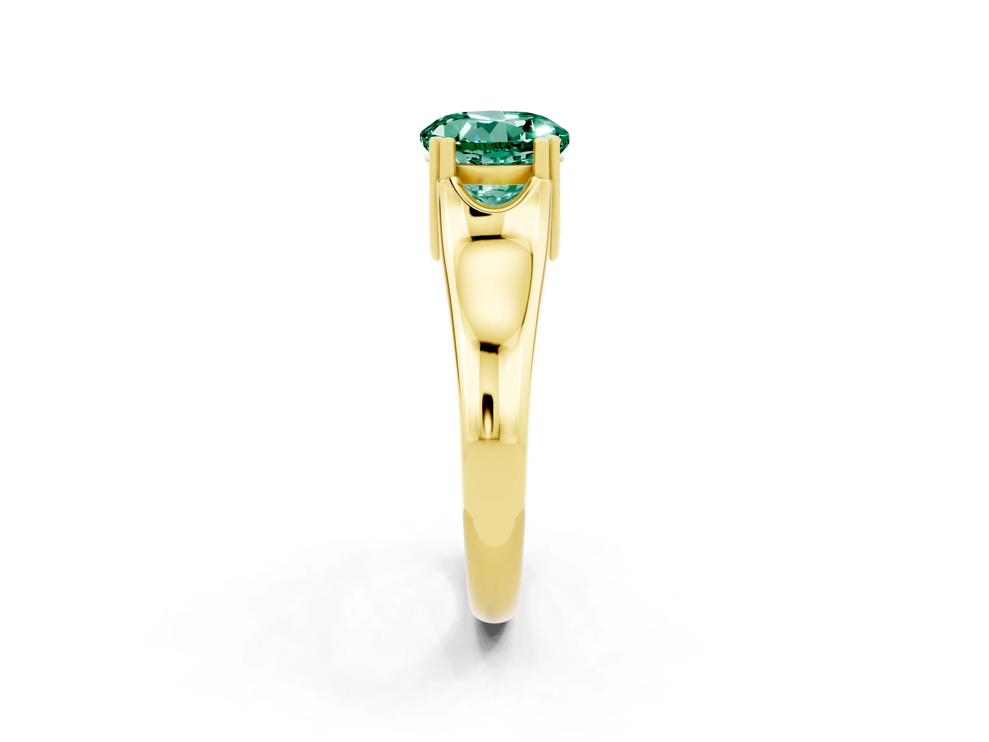 Yellow gold Round Cut Green Sapphire Solitaire Ring with Wide Band and Prong Setting_2