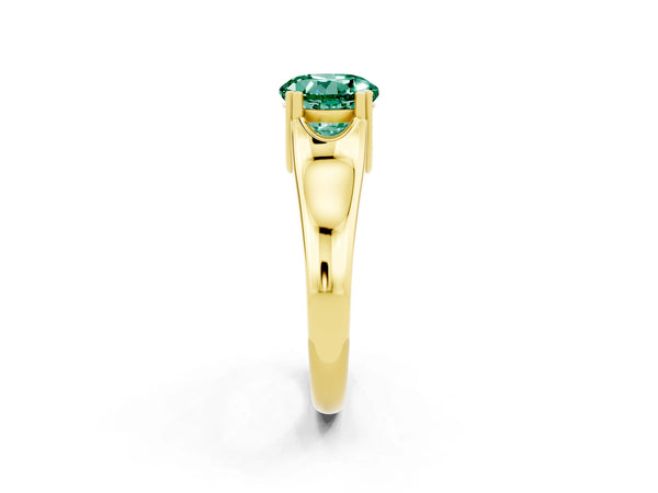 Yellow gold Round Cut Green Sapphire Solitaire Ring with Wide Band and Prong Setting