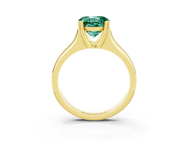 Yellow gold Round Cut Green Sapphire Solitaire Ring with Wide Band and Prong Setting