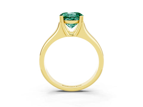 Yellow gold Round Cut Green Sapphire Solitaire Ring with Wide Band and Prong Setting_3