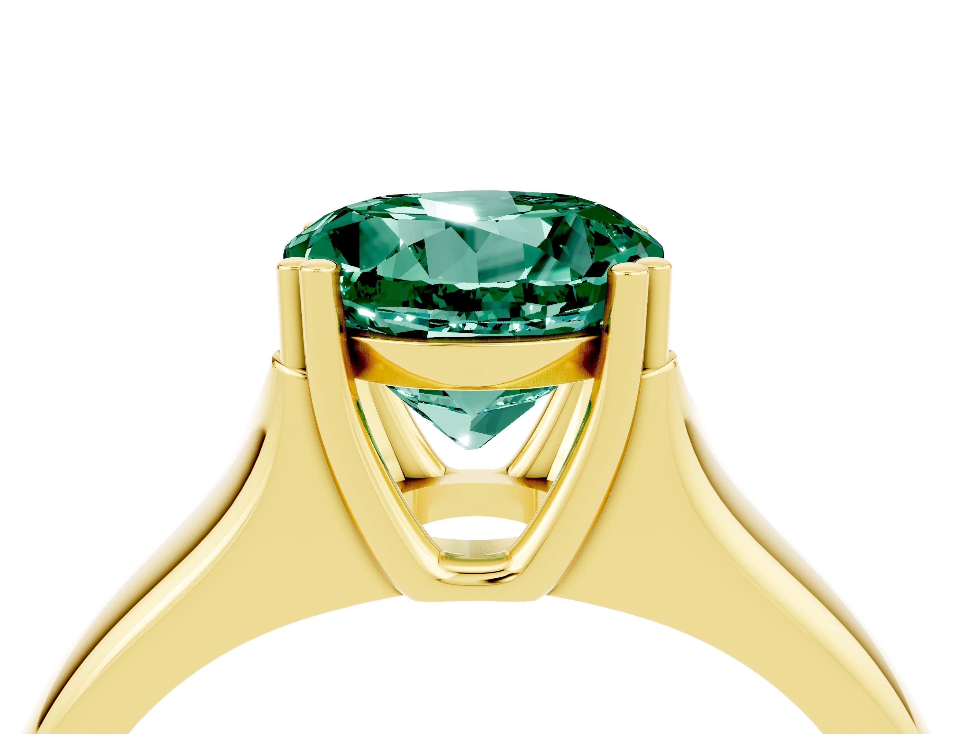 Yellow gold Round Cut Green Sapphire Solitaire Ring with Wide Band and Prong Setting_4