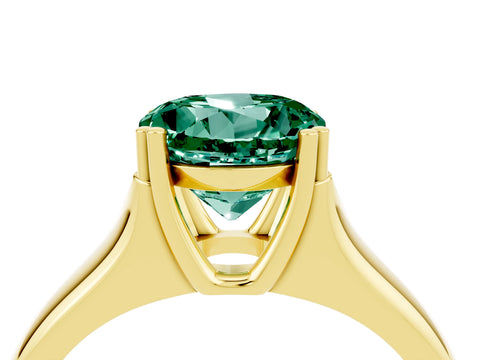 Yellow gold Round Cut Green Sapphire Solitaire Ring with Wide Band and Prong Setting_4
