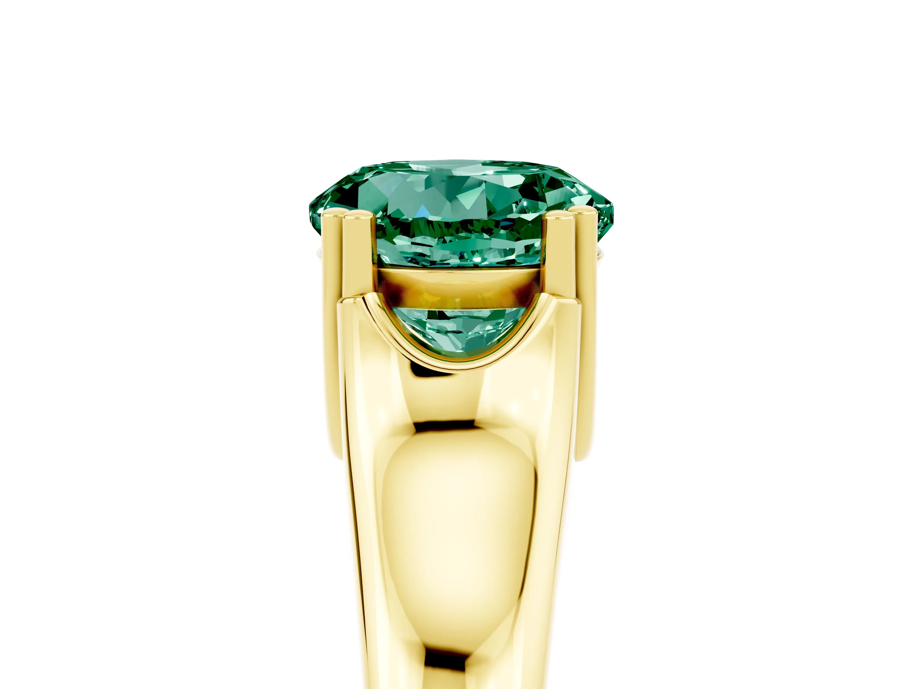 Yellow gold Round Cut Green Sapphire Solitaire Ring with Wide Band and Prong Setting_5