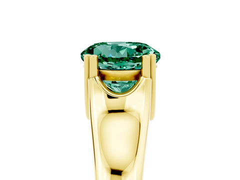 Yellow gold Round Cut Green Sapphire Solitaire Ring with Wide Band and Prong Setting_5