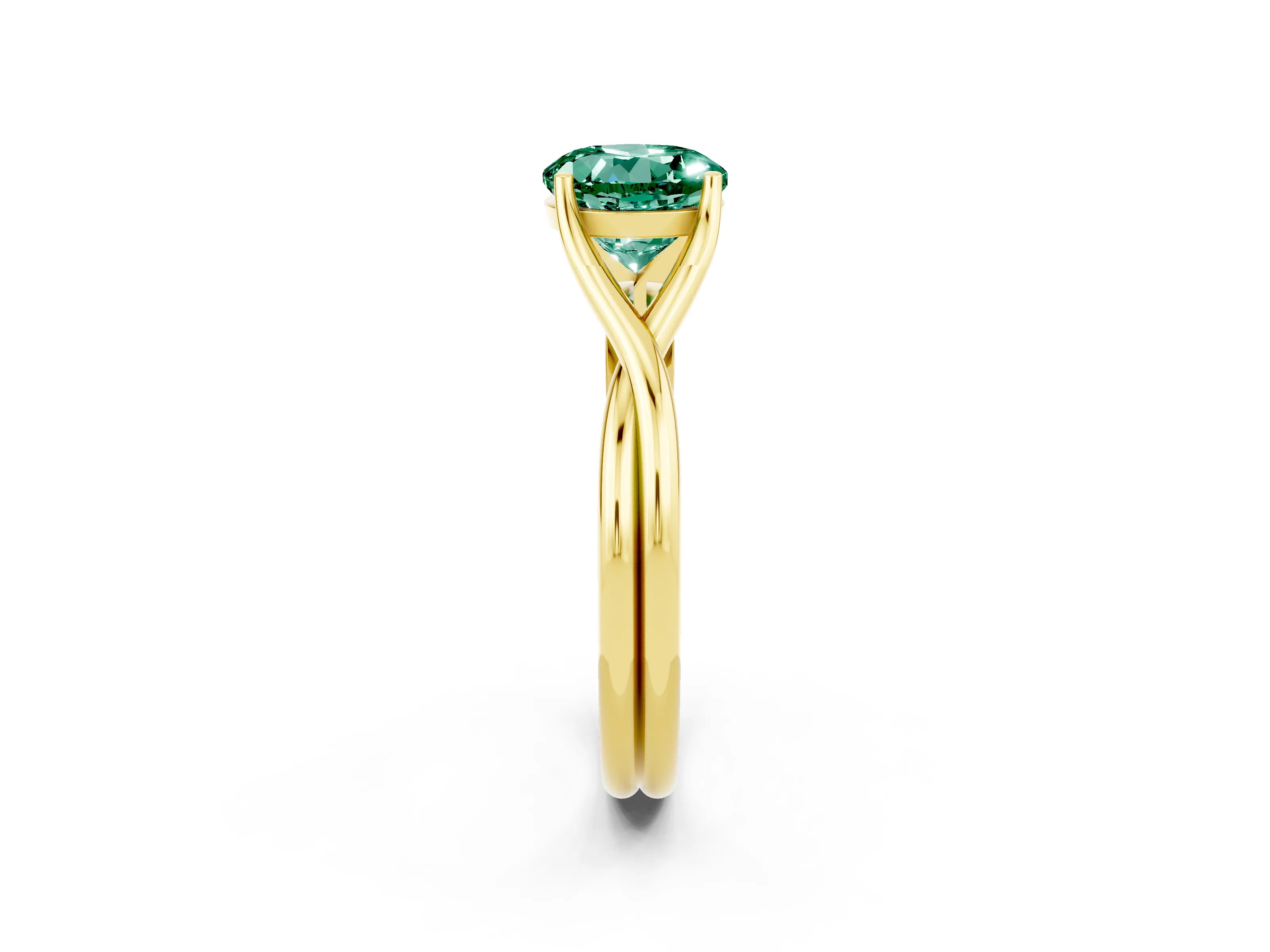 Yellow gold Round Cut Green Sapphire Solitaire Twist Band Prong Setting Ring_49