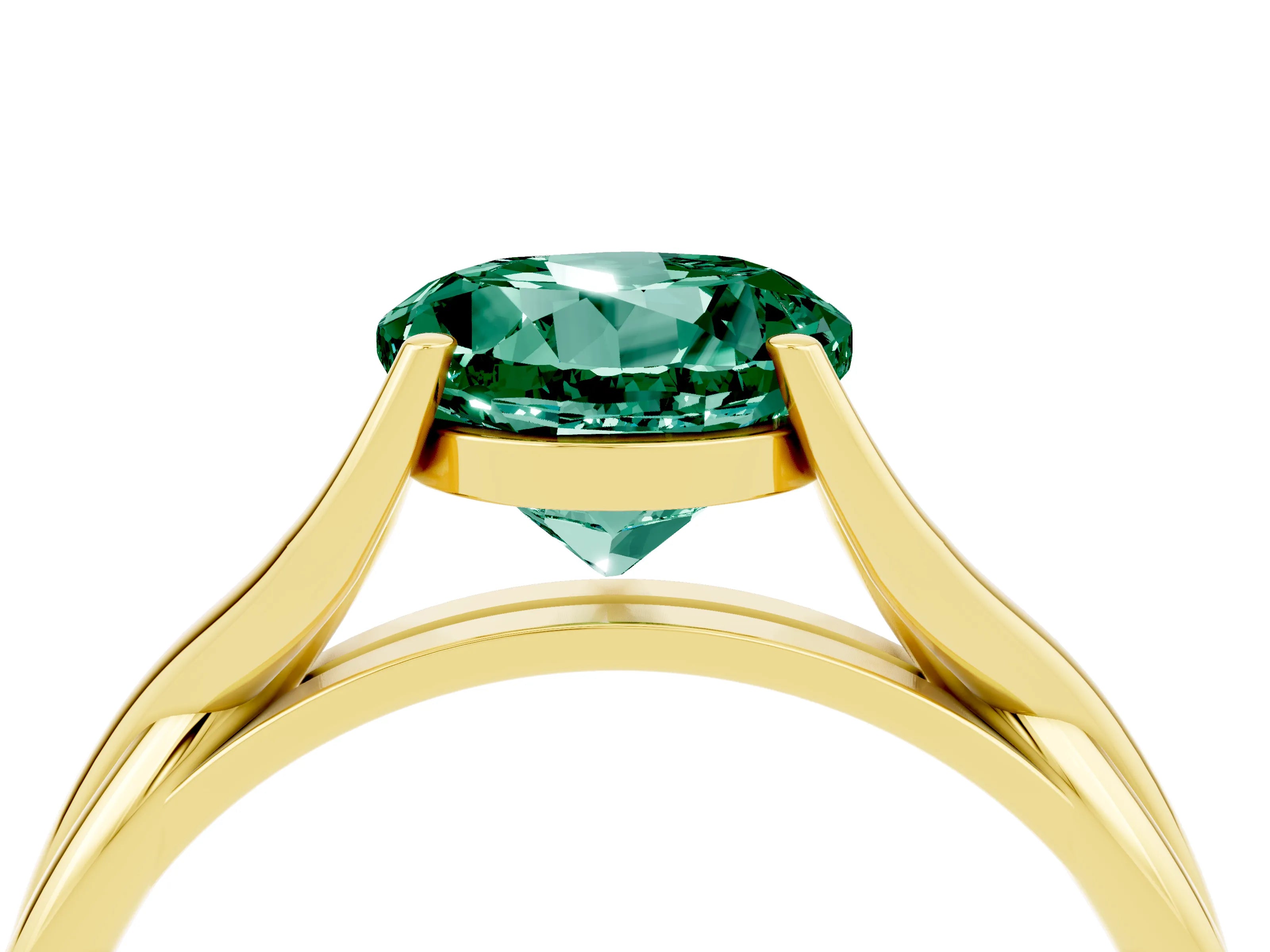 Yellow gold Round Cut Green Sapphire Solitaire Twist Band Prong Setting Ring_51
