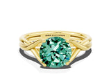 Yellow gold Round Cut Green Sapphire Solitaire Twist Band Prong Setting Ring_59