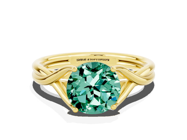 Yellow gold Round Cut Green Sapphire Solitaire Twist Band Prong Setting Ring