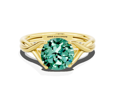 Yellow gold Round Cut Green Sapphire Solitaire Twist Band Prong Setting Ring_59