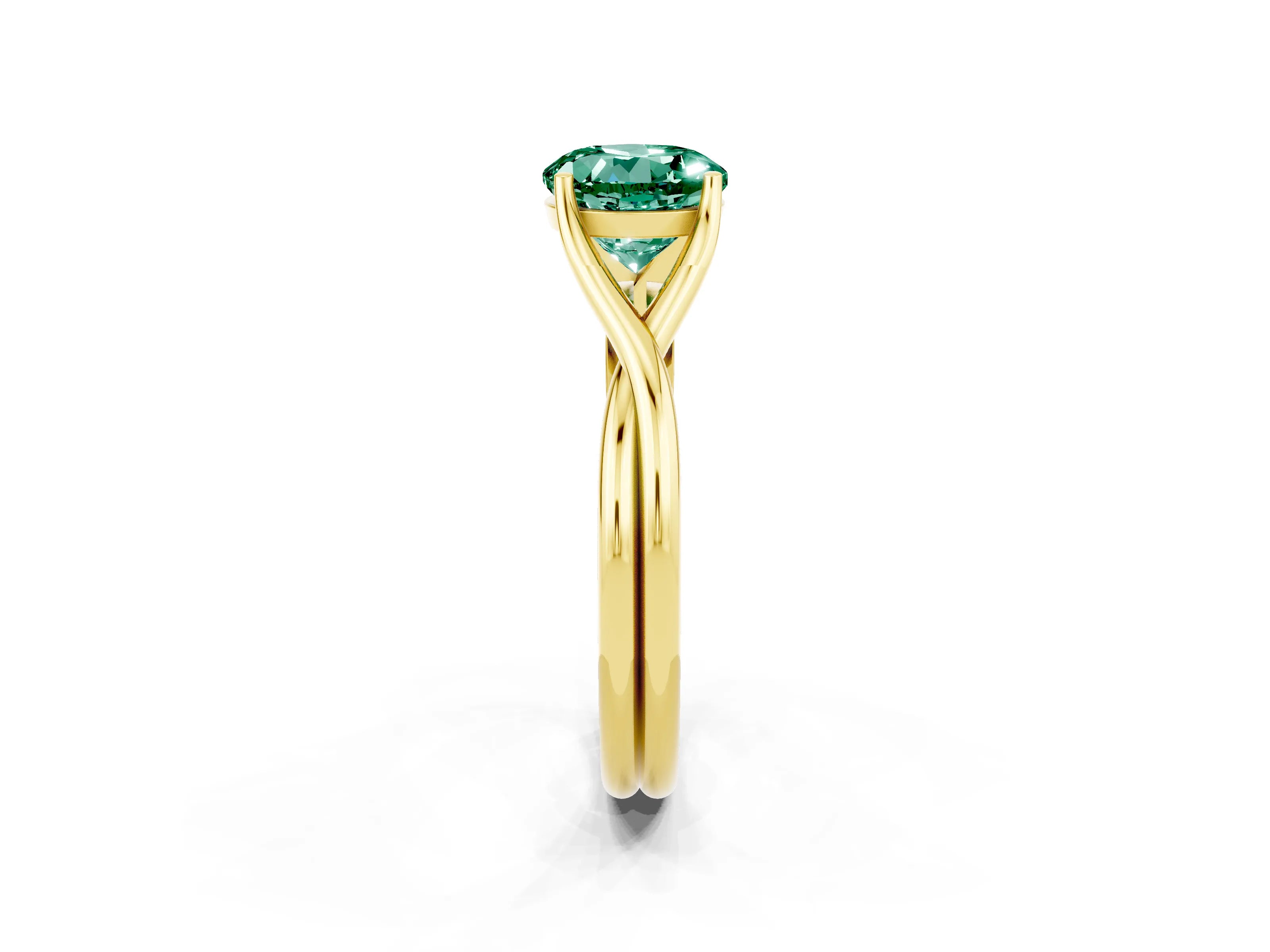 Yellow gold Round Cut Green Sapphire Solitaire Twist Band Prong Setting Ring_61