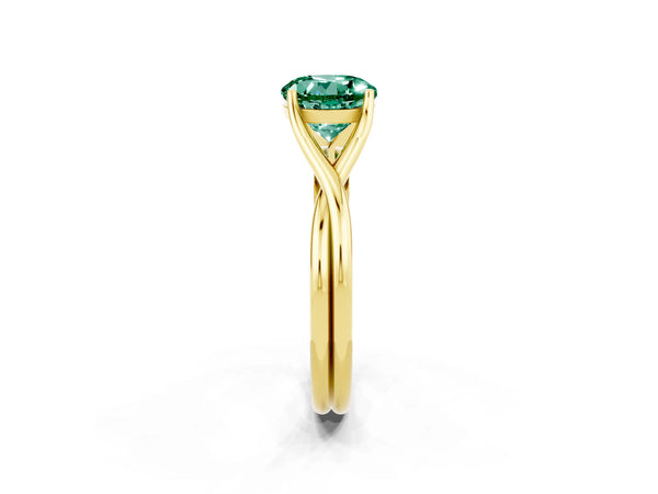 Yellow gold Round Cut Green Sapphire Solitaire Twist Band Prong Setting Ring