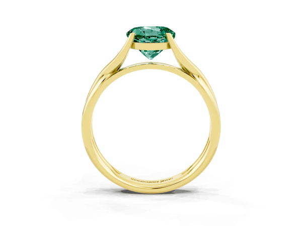 Yellow gold Round Cut Green Sapphire Solitaire Twist Band Prong Setting Ring