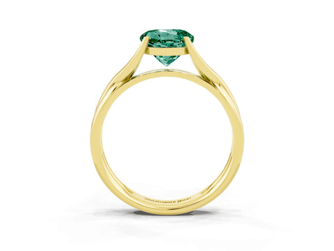 Yellow gold Round Cut Green Sapphire Solitaire Twist Band Prong Setting Ring_62