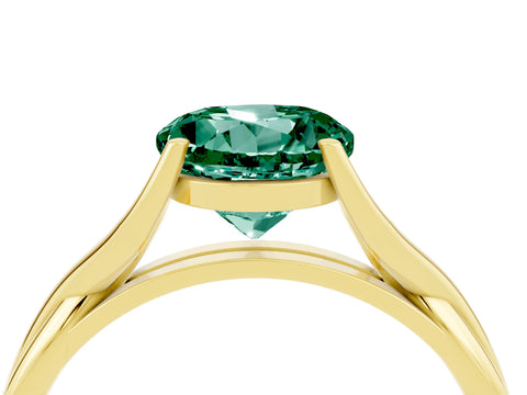Yellow gold Round Cut Green Sapphire Solitaire Twist Band Prong Setting Ring_63