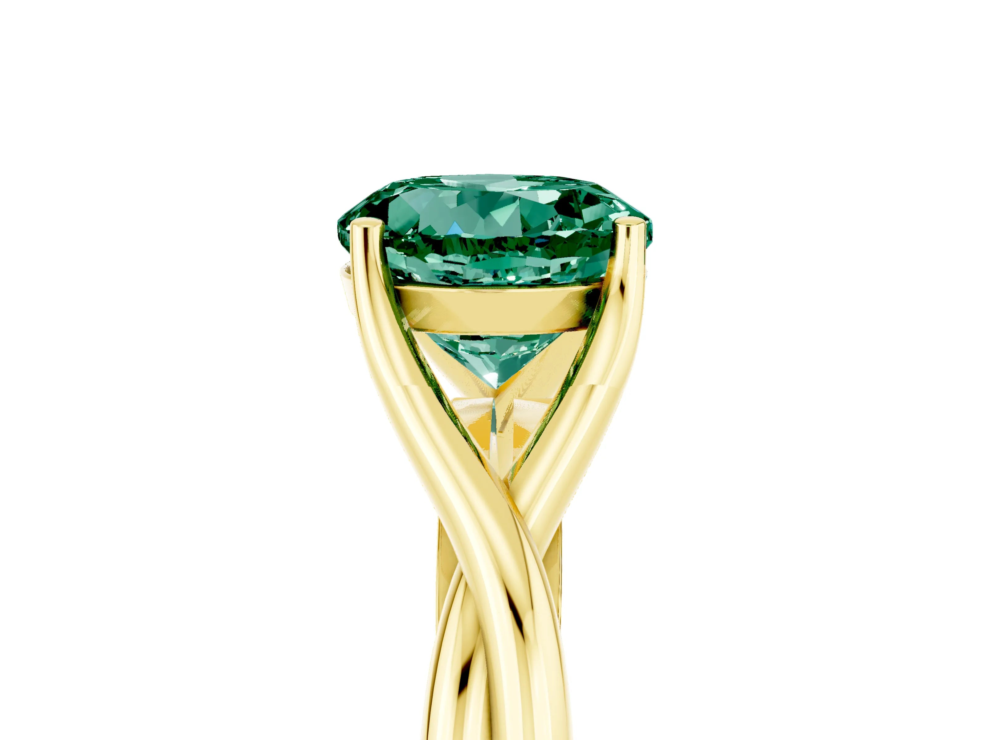 Yellow gold Round Cut Green Sapphire Solitaire Twist Band Prong Setting Ring_64
