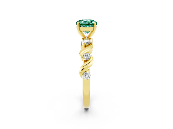 Yellow gold Round Cut Green Sapphire Solitaire Twisted Band with Round  Accents and Prong Setting