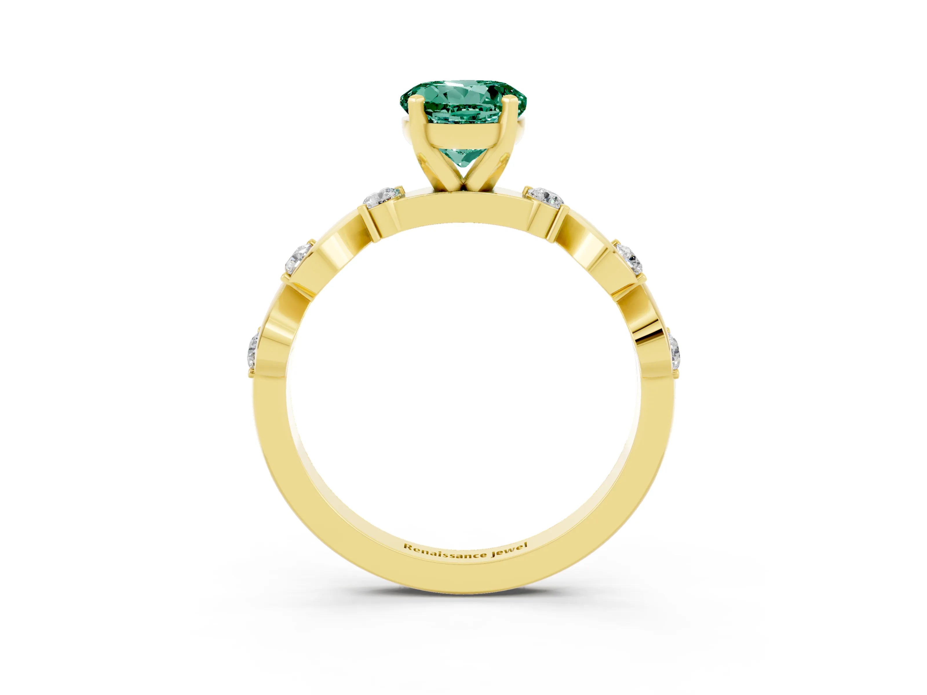 Yellow gold Round Cut Green Sapphire Solitaire Twisted Band with Round  Accents and Prong Setting_15