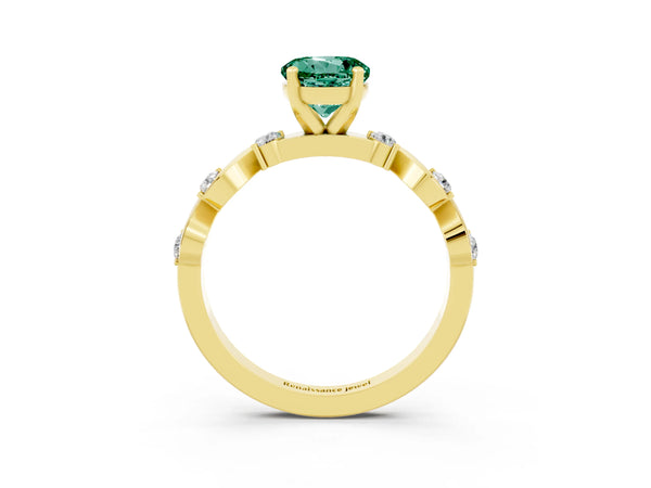 Yellow gold Round Cut Green Sapphire Solitaire Twisted Band with Round  Accents and Prong Setting