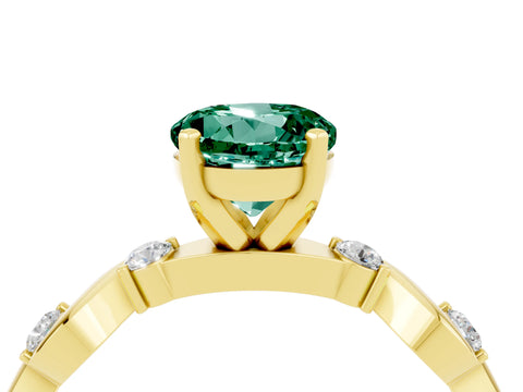 Yellow gold Round Cut Green Sapphire Solitaire Twisted Band with Round  Accents and Prong Setting_16