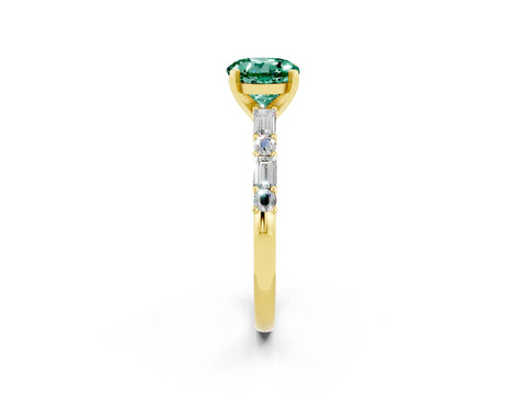 Yellow gold Round Cut Green Sapphire Solitaire with Side Baguettes and Channel Set Band_2