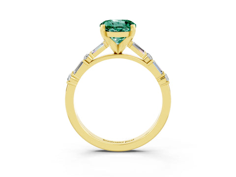 Yellow gold Round Cut Green Sapphire Solitaire with Side Baguettes and Channel Set Band_3