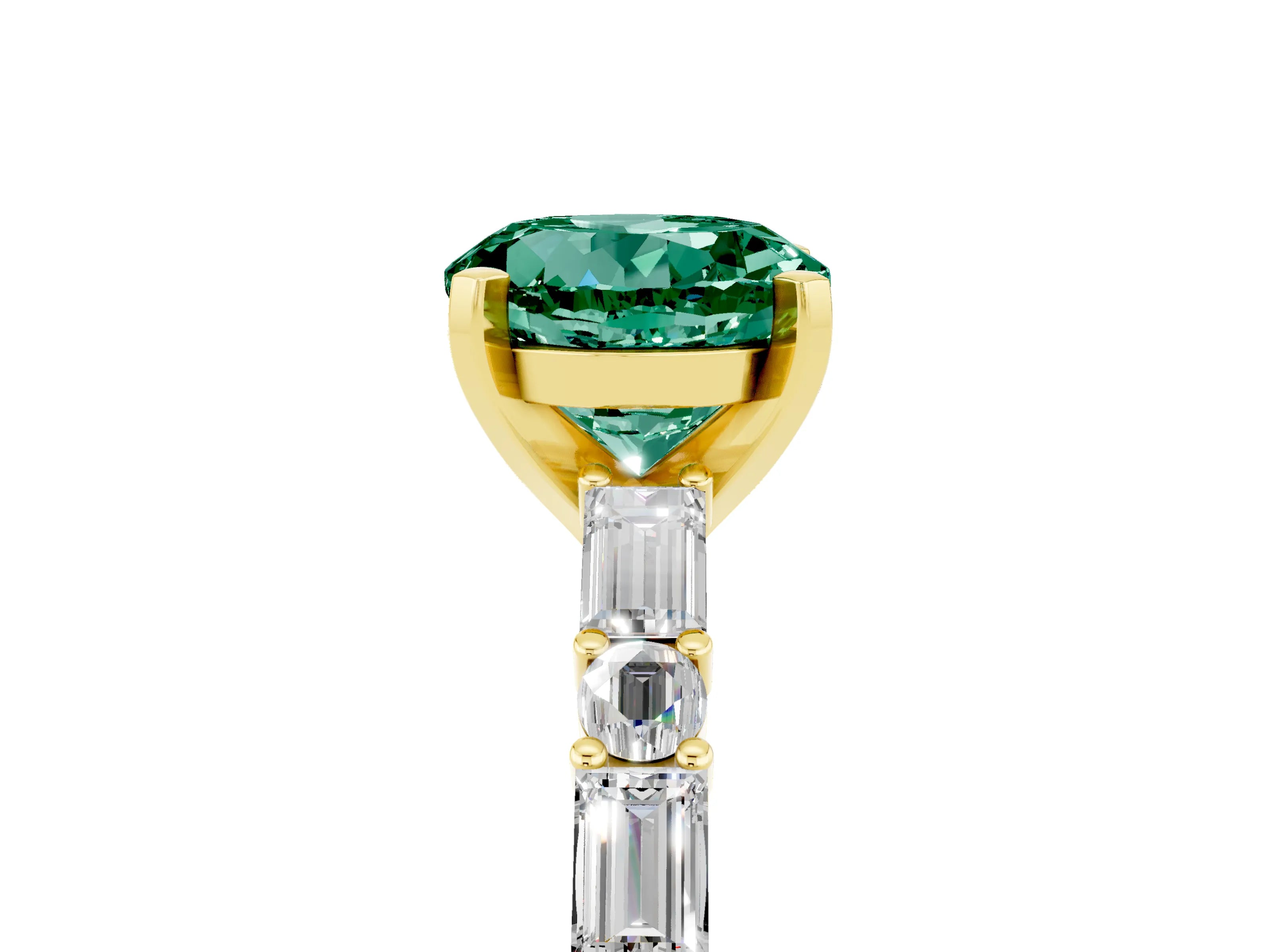 Yellow gold Round Cut Green Sapphire Solitaire with Side Baguettes and Channel Set Band_5