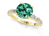 Yellow gold Round Cut Green Sapphire Solitaire with Side Stones, Pave Band, Four-Prong Setting_37
