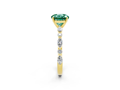Yellow gold Round Cut Green Sapphire Solitaire with Side Stones on a Pavé Band and Four-Prong Setting_2
