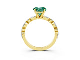 Yellow gold Round Cut Green Sapphire Solitaire with Side Stones on a Pavé Band and Four-Prong Setting_3