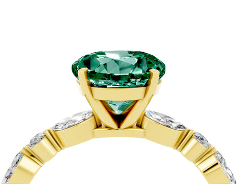 Yellow gold Round Cut Green Sapphire Solitaire with Side Stones on a Pavé Band and Four-Prong Setting_4