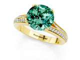 Yellow gold Round Cut Green Sapphire Split Shank Engagement Ring with Pavé Band_1