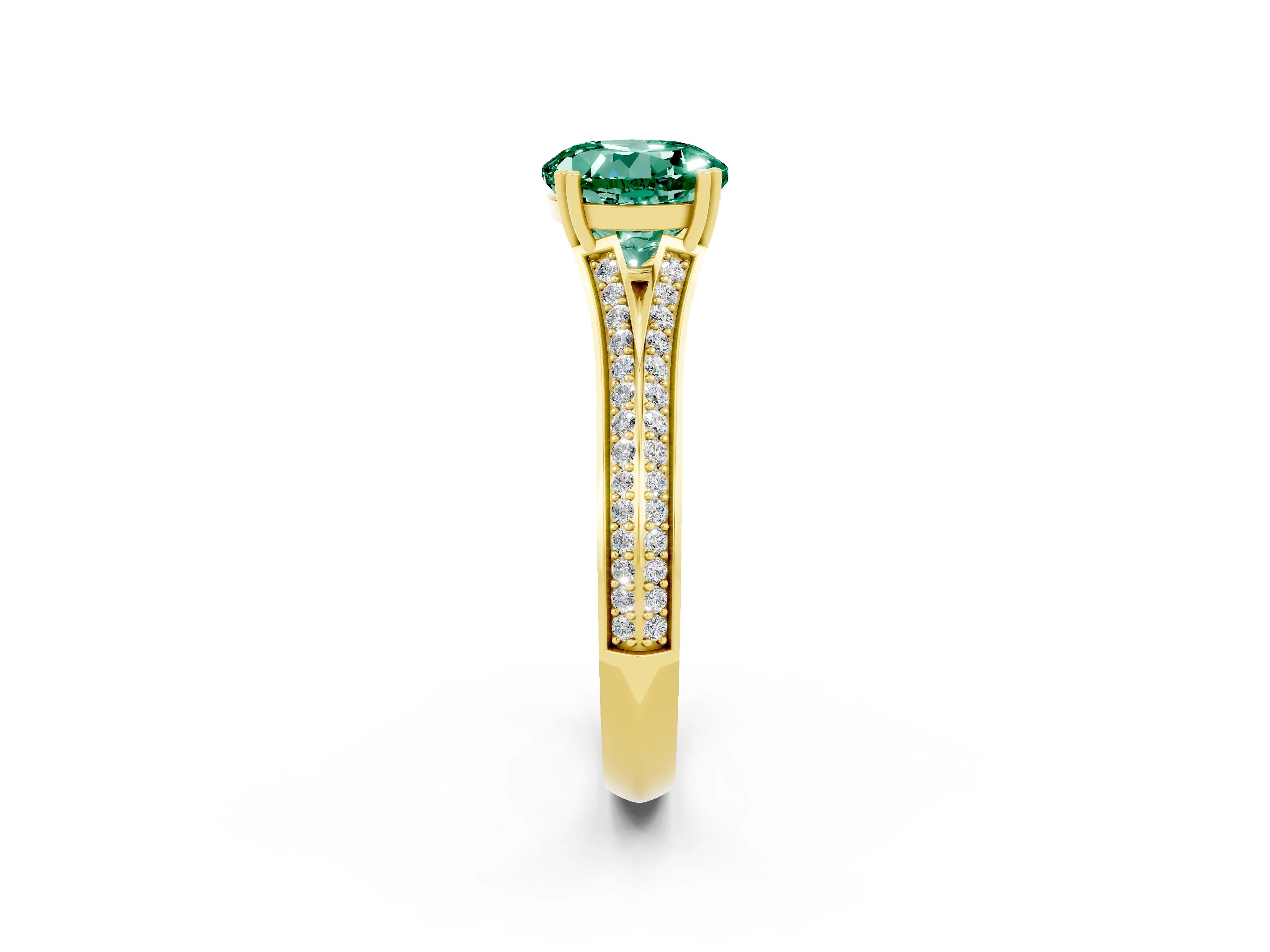 Yellow gold Round Cut Green Sapphire Split Shank Engagement Ring with Pavé Band_2