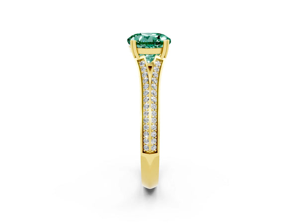 Yellow gold Round Cut Green Sapphire Split Shank Engagement Ring with Pavé Band