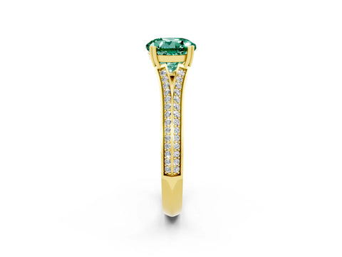 Yellow gold Round Cut Green Sapphire Split Shank Engagement Ring with Pavé Band_2