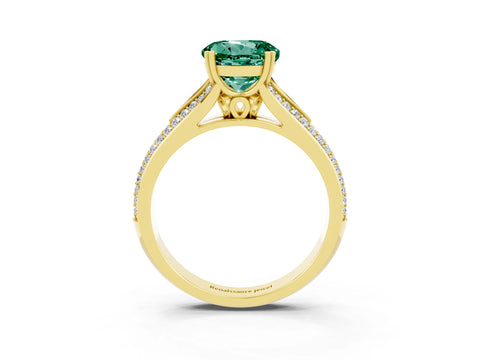 Yellow gold Round Cut Green Sapphire Split Shank Engagement Ring with Pavé Band_3
