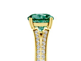 Yellow gold Round Cut Green Sapphire Split Shank Engagement Ring with Pavé Band_5