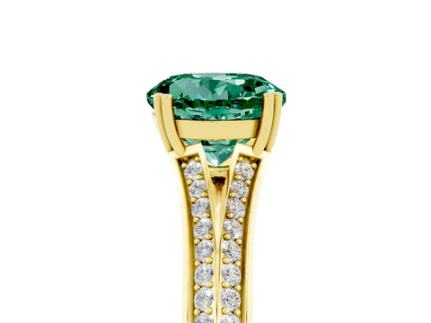 Yellow gold Round Cut Green Sapphire Split Shank Engagement Ring with Pavé Band_5