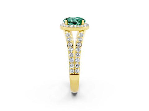 Yellow gold Round Cut Green Sapphire Split Shank Halo Ring with Four-Prong Setting_14