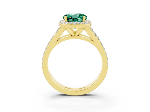 Yellow gold Round Cut Green Sapphire Split Shank Halo Ring with Four-Prong Setting_15