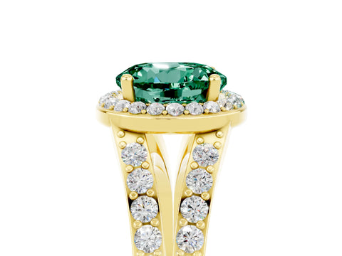 Yellow gold Round Cut Green Sapphire Split Shank Halo Ring with Four-Prong Setting_17