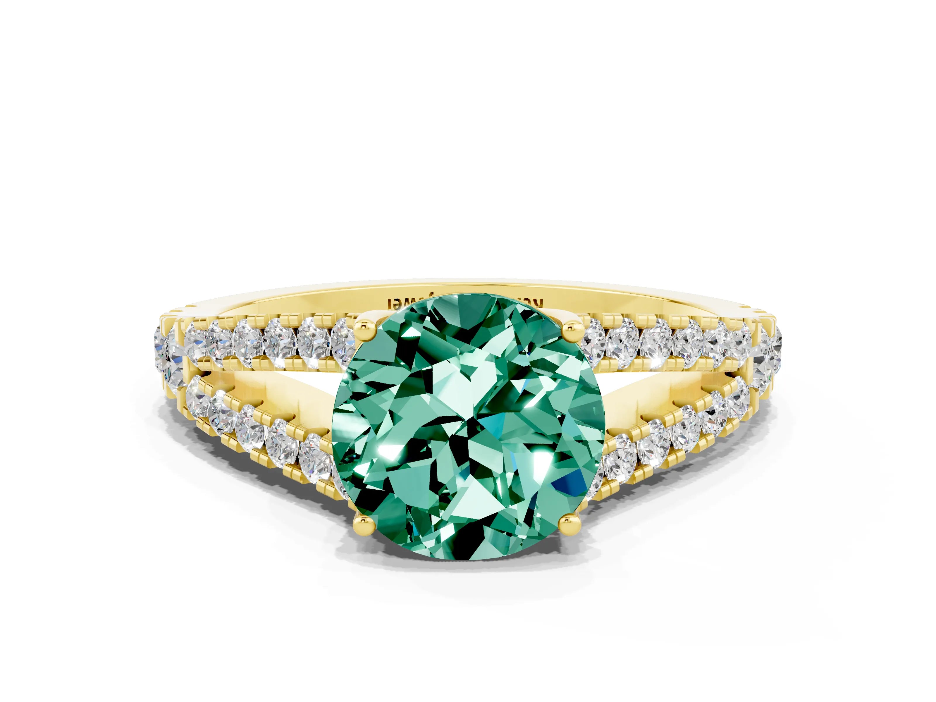 Yellow gold Round Cut Green Sapphire Split Shank Pavé Engagement Ring with Four-Prong Setting_12