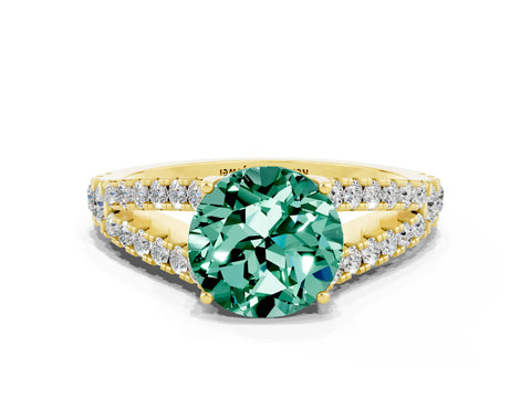 Yellow gold Round Cut Green Sapphire Split Shank Pavé Engagement Ring with Four-Prong Setting_12