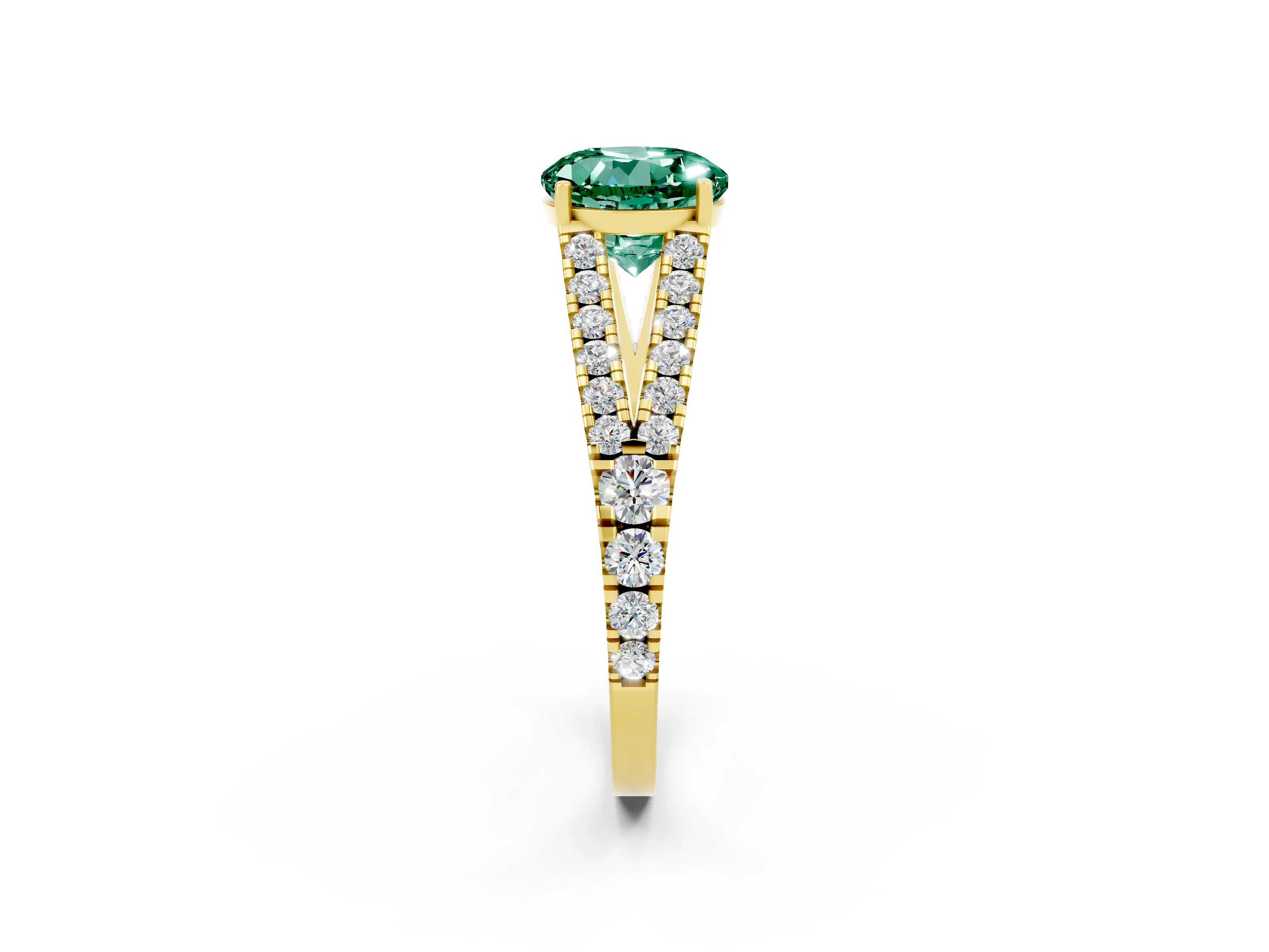 Yellow gold Round Cut Green Sapphire Split Shank Pavé Engagement Ring with Four-Prong Setting_14