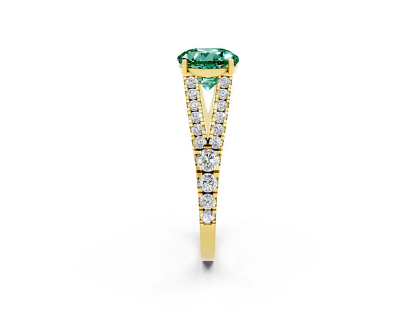 Yellow gold Round Cut Green Sapphire Split Shank Pavé Engagement Ring with Four-Prong Setting