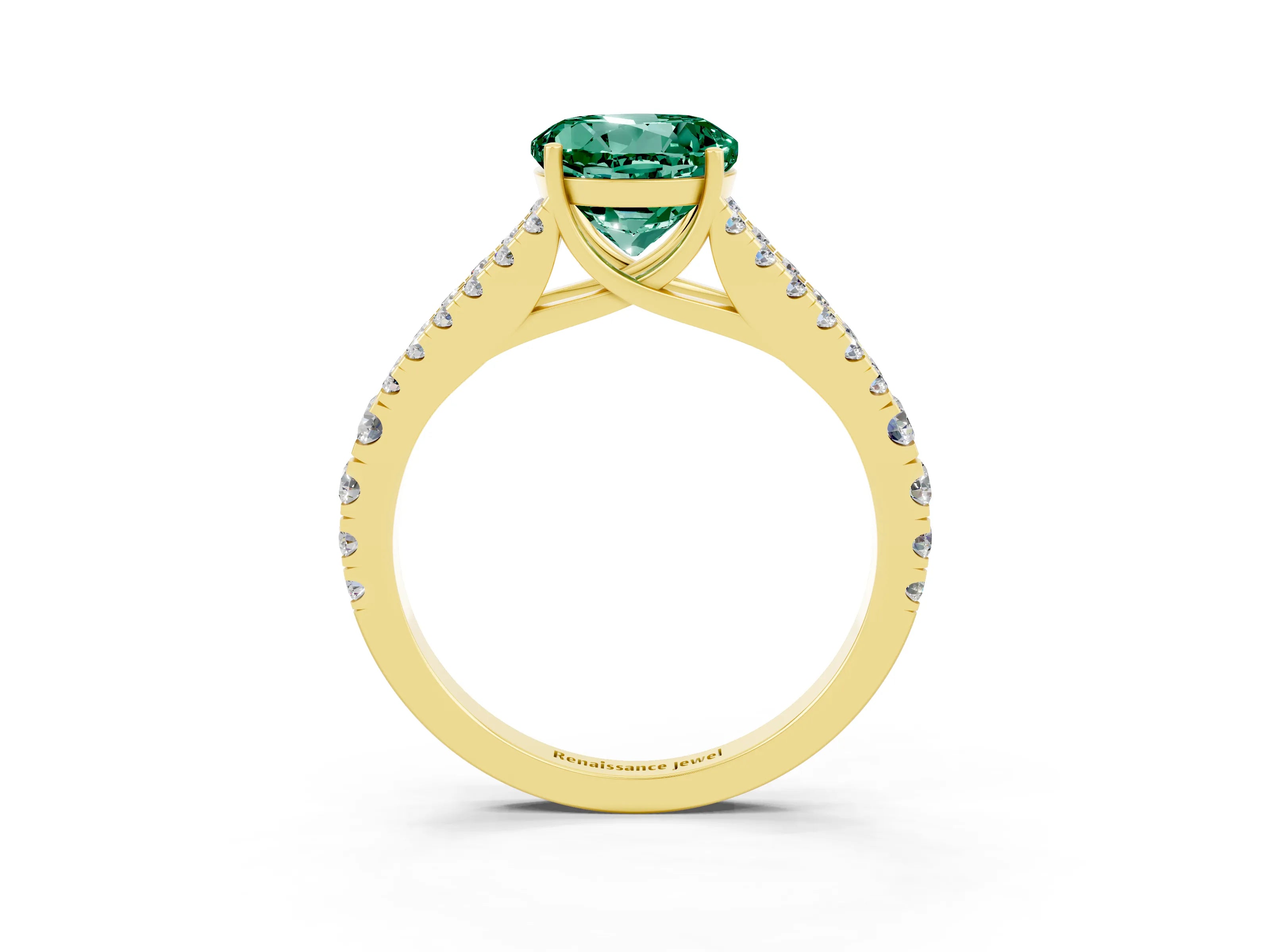 Yellow gold Round Cut Green Sapphire Split Shank Pavé Engagement Ring with Four-Prong Setting_15