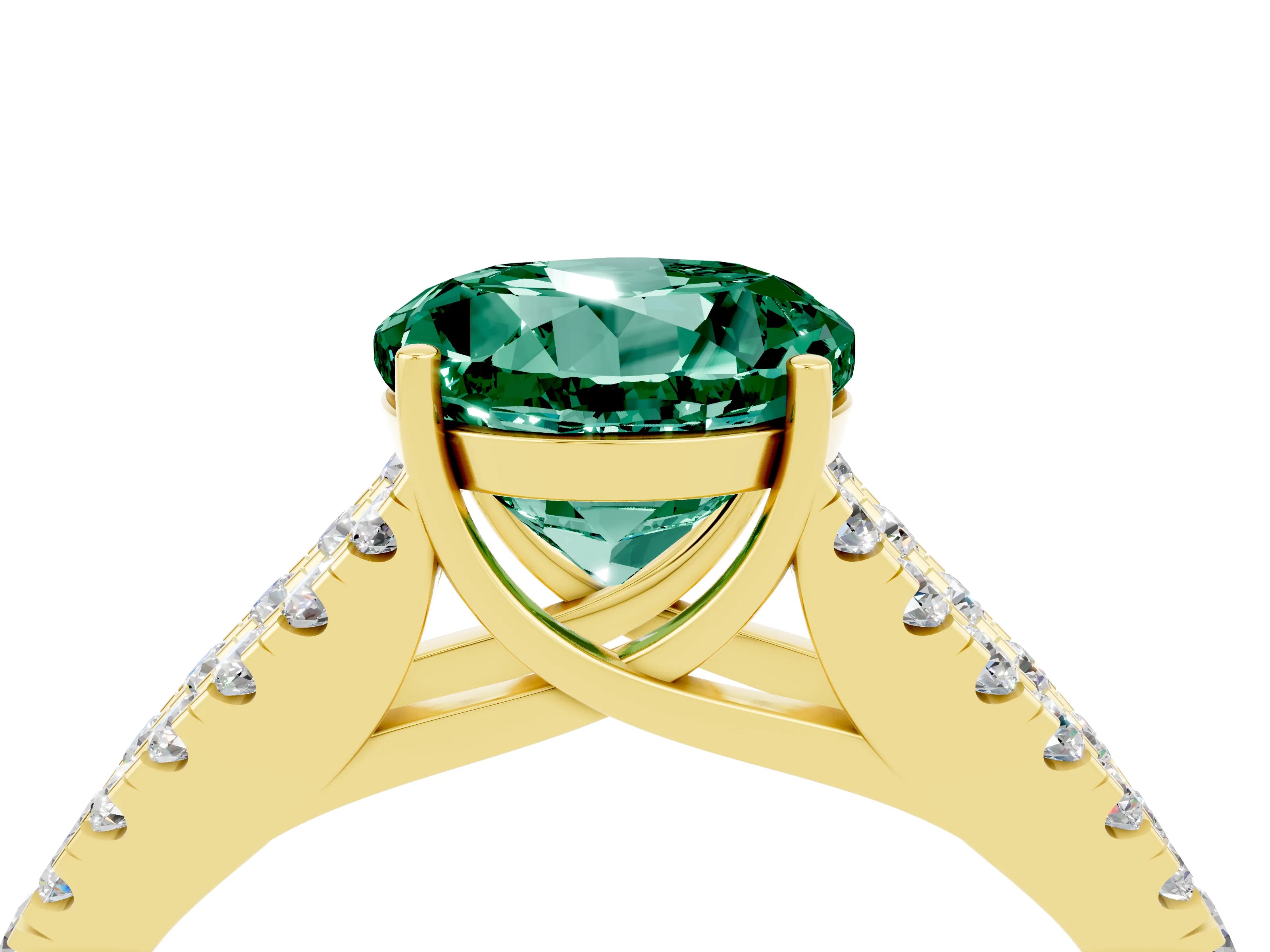 Yellow gold Round Cut Green Sapphire Split Shank Pavé Engagement Ring with Four-Prong Setting_16