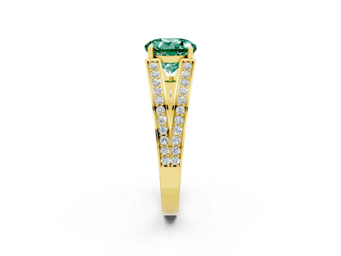 Yellow gold Round Cut Green Sapphire Split Shank Ring with Pavé Band and Four-Prong Setting_2